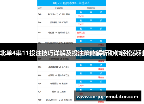 北单4串11投注技巧详解及投注策略解析助你轻松获利 北单4串11投注技巧详解及投注策略解析助你轻松获利